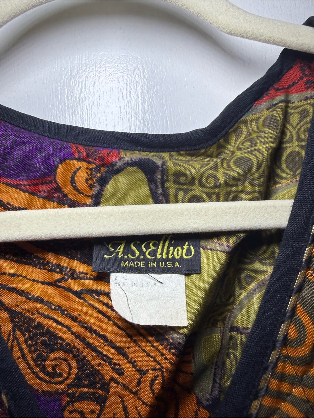 A.S. Elliot Quilted Cotton Abstract Whimsy Multicolor V-Neck Button Fall Jacket - Picture 3 of 7